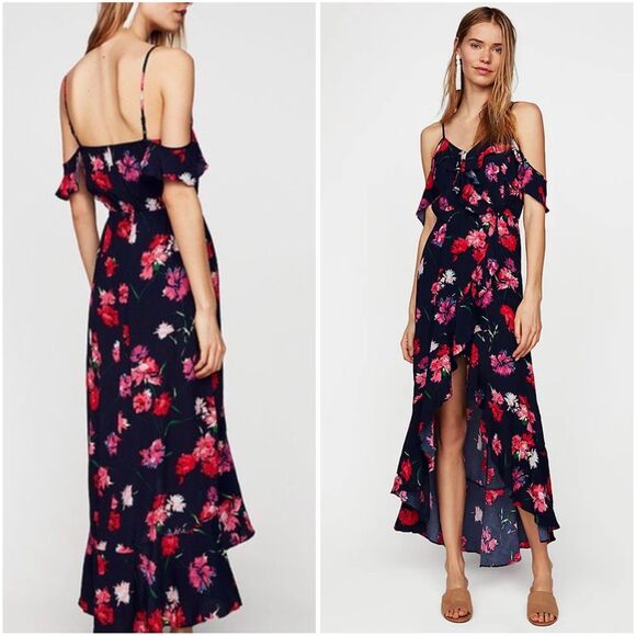 Express Dresses & Skirts - Express Floral Ruffle Cold Shoulder Wrap Maxi Dress
